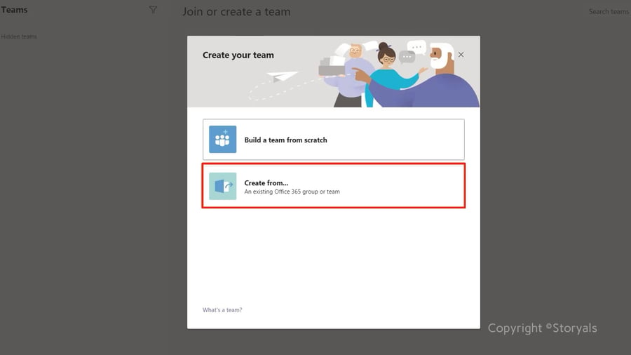 Create team existing Office 365 group | © Storyals