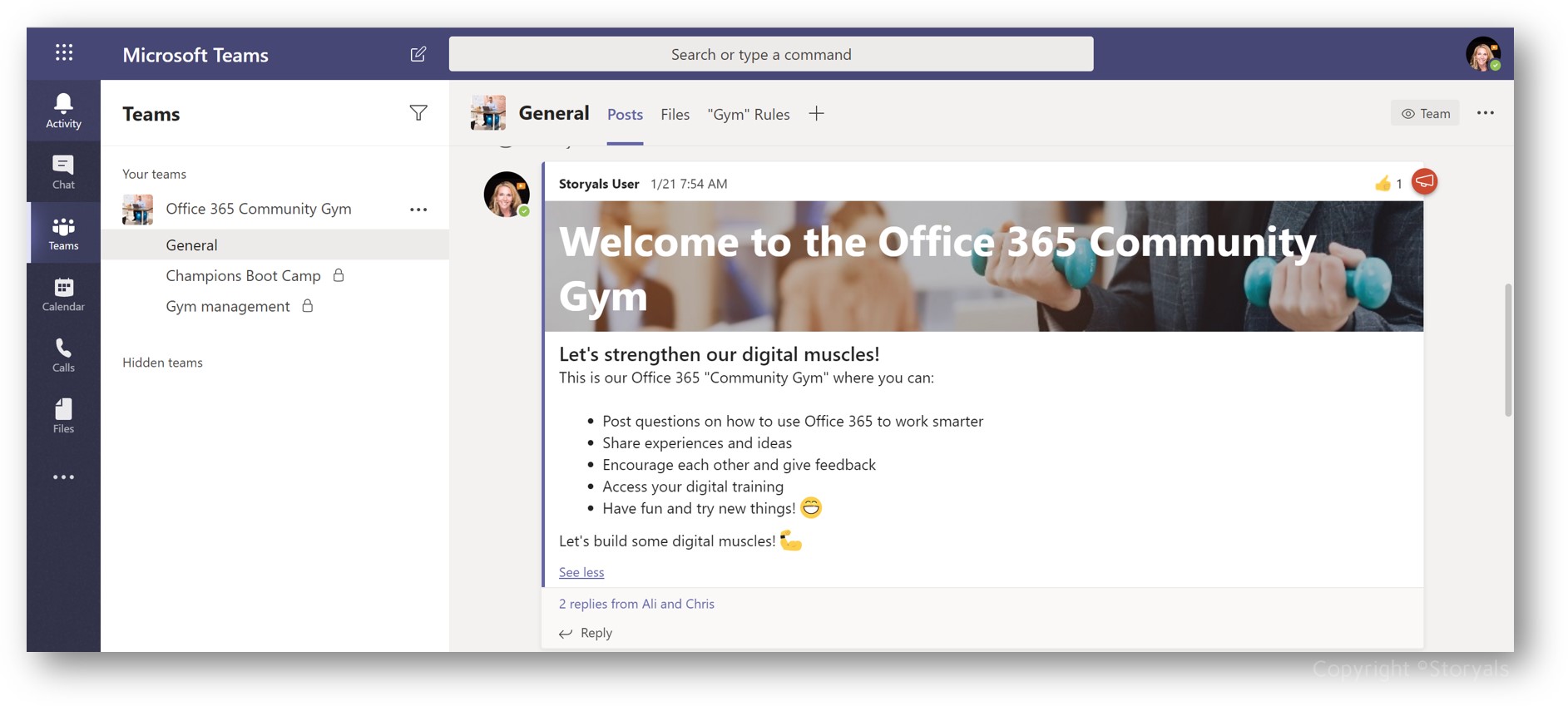 Office 365 community gym in Teams | © Storyals