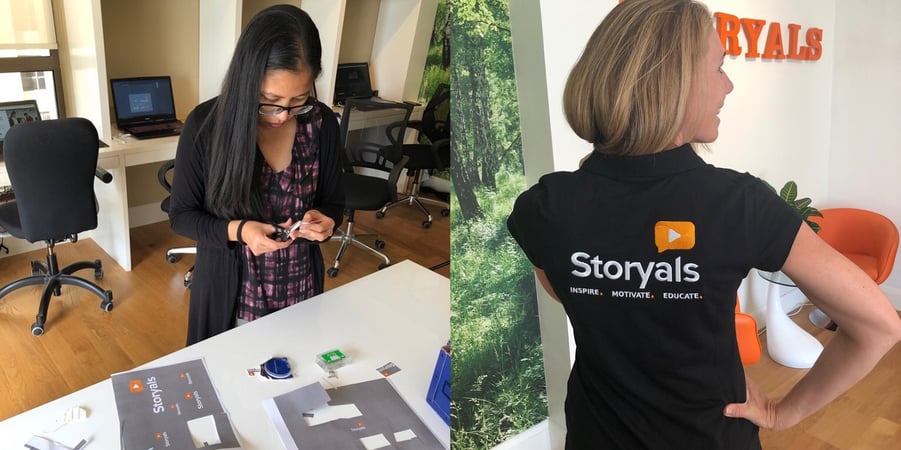 Grace designing t-shirt and Ulrika wearing Storyals t-shirt | © Storyals