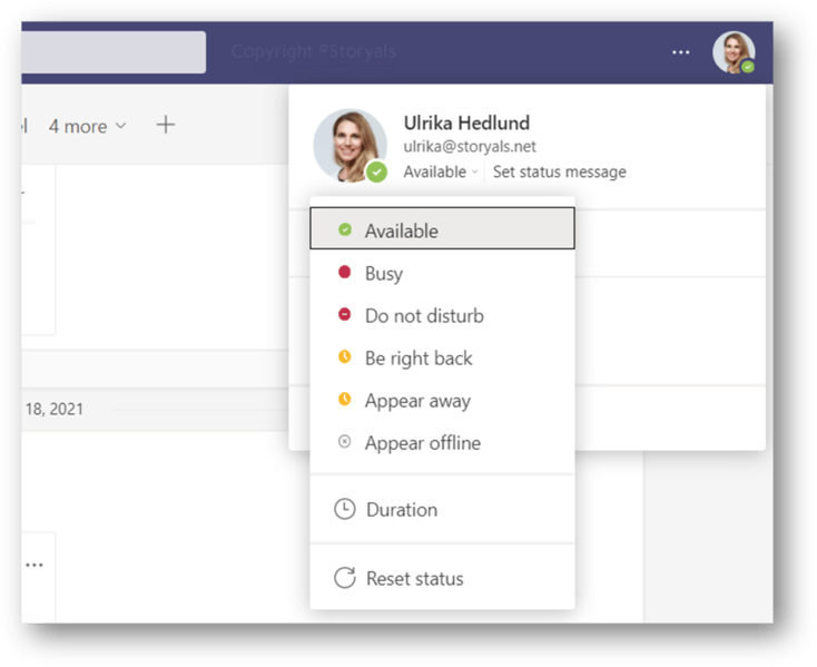 Presence status in Microsoft Teams | © Storyals