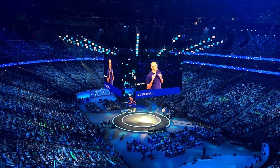Microsoft CEO Satya Nadella during the keynote at Inspire 2018