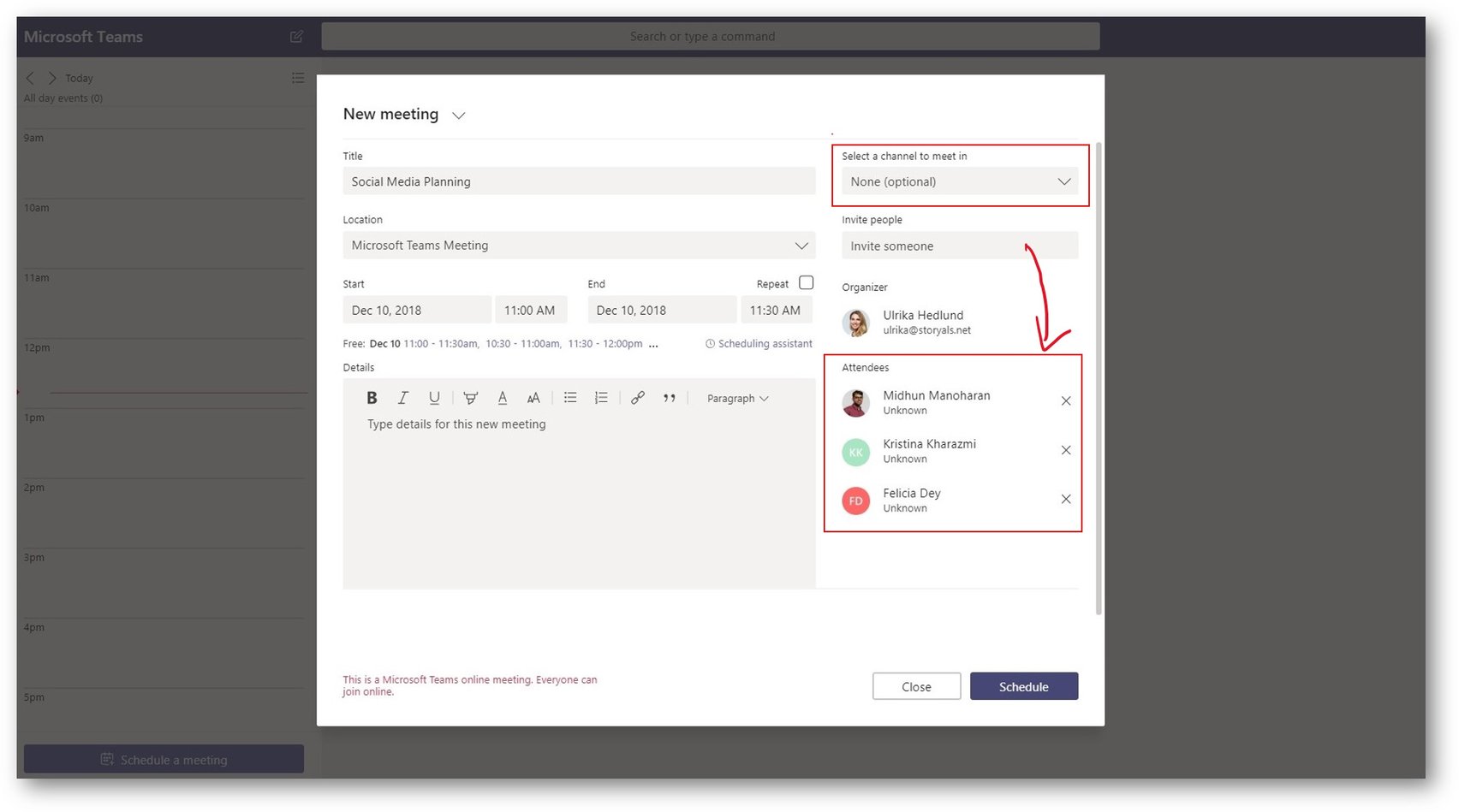 Schedule a meeting in Teams | © Storyals