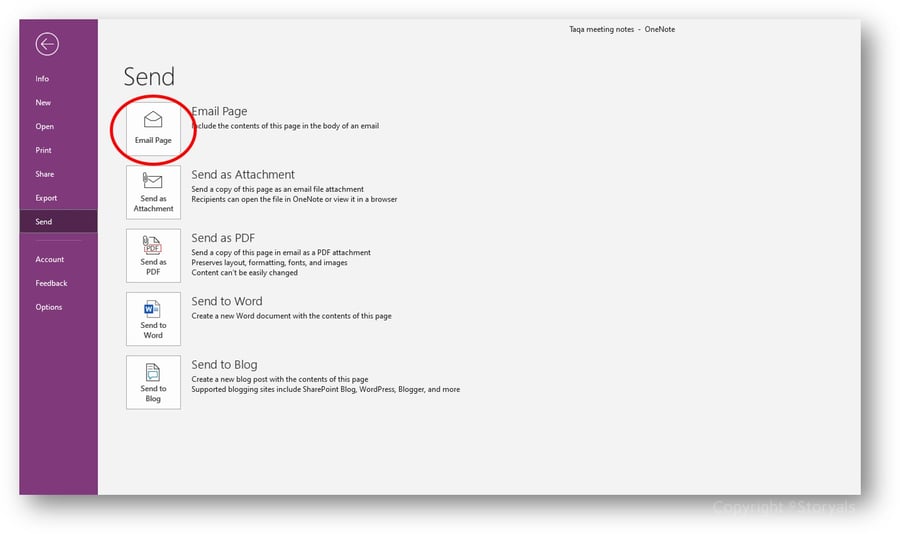 send to email from OneNote | © Storyals