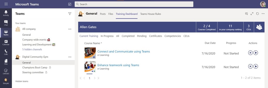 Storyals training dashboard in Teams | © Storyals