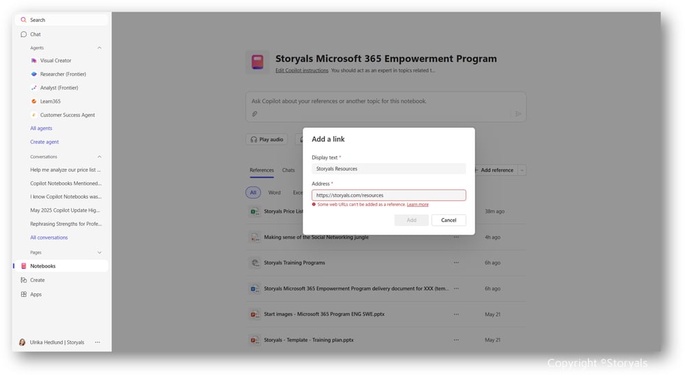 Notebooks 3 with Copyright showing URL error